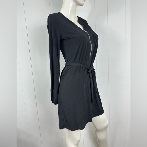 Michael Kors Women’s Sz S Black 1/4 Zip Front Dress Waist Tie W/ Long Sleeve - Picture 4 of 15